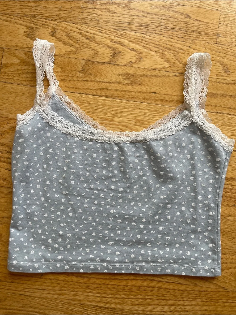 Brandy Melville Light Blue Floral Lace Trim Tank